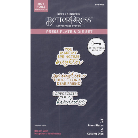 BetterPress Society - February 2025 - Bloom With Happiness Sentiments Press Plate & Die Set Add-On