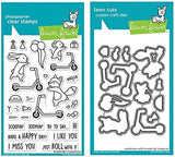 Lawn Fawn Scootin' by 4"x6" Clear Stamp Set and Coordinating Die Set, Bundle of 2 Items (LF2554, LF2555)