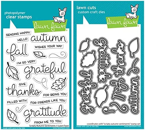 Lawn Fawn Scripty Autumn Sentiments 4”x6” Clear Stamp Set and Coordinating Lawn Cuts Dies, Bundle of 2 Items (LF2662, LF2663)