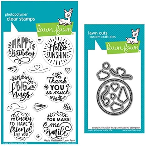 Lawn Fawn Magic Messages 4x6 Clear Stamp and Coordinating Dies, Bundle of 2 Items (LF2508, LF2509)