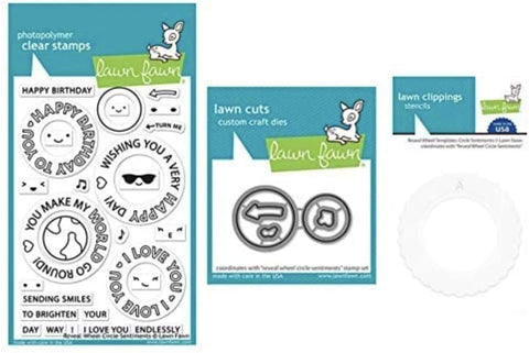 Lawn Fawn Reveal Wheel Circle Sentiments 4â€x6â€ Clear Stamp Set and Coordinating Custom Craft Die Set and Coordinating Stencil Set (LF2225, LF2226, LF2227), Bundle of 3 Items