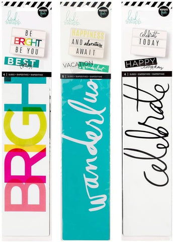 Heidi Swapp - Lightbox Word Strips Set - Travel, Every Day & Party - 3 Item Set - 13 Word Strip Inserts