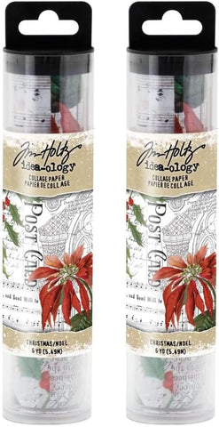 Tim Holtz Advantus Christmas 2021 by idea-Ology, Collage Paper, Bundle of 2 Packages, 12 Yards Total, Black, White, Green, Red