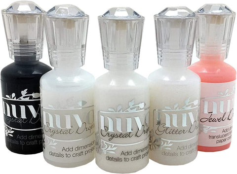 Nuvo Crystal Drops Favorites Set - Bundle of 5 Colors - White Blizzard Glitter Drops, Rosewater Jewel Drops, Crystal Drops Black, White and Clear