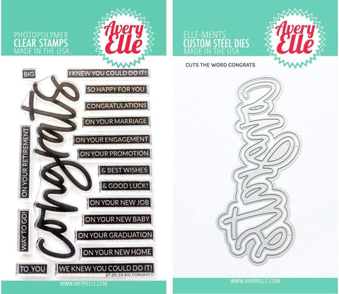 Avery Elle - Big Congrats - Congratulation Themes Clear Stamps, Steel Dies and Storage Pocket