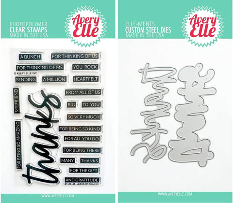 Avery Elle - Loads of Thanks Gratitude - Clear Stamps, Steel Dies and Storage Pocket