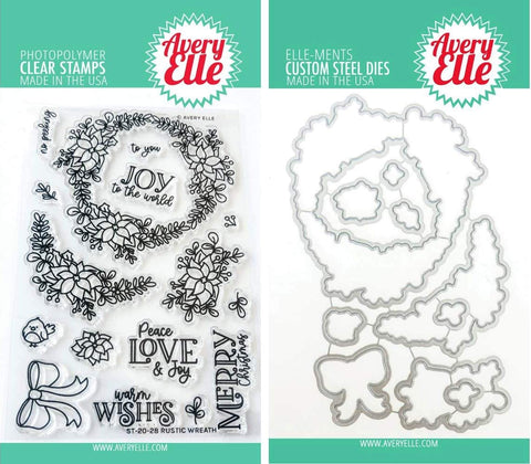Avery Elle - Rustic Wreath - Winter Holiday Cards Clear Stamps, Steel Dies and Storage Pocket