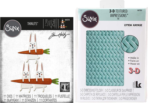 Tim Holtz Carrot Bunny Thinlits and 3-D Woven Textured Embossing Folder - 2 Items