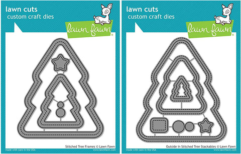 Lawn Fawn Tree Shaped Die Sets - Outside in Stitched Christmas Tree Stackables and Stitched Christmas Tree Frames - 2 Item Set