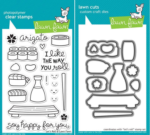 Lawn Fawn Let's Roll Sushi-Themed Clear Stamps and Dies - 2 Item Custom Bundle