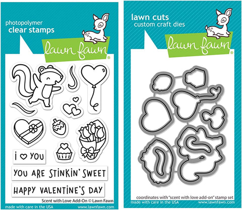 Lawn Fawn 3"x4" Scent with Love Add-on Stamp Set and Coordinating Dies (LF2728, LF2729), Bundle of 2 Items