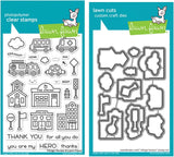 Lawn Fawn Village Heroes 4x6 Clear Stamps and Coordinating Dies, Bundle of 2 Items (LF2327, LF2328)