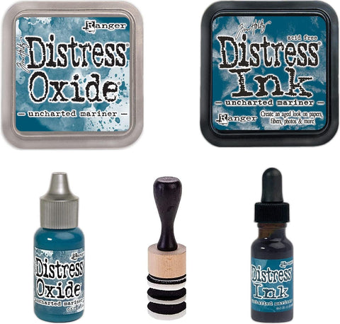 Tim Holtz Uncharted Mariner Bundle - Distress Ink and Distress Oxide - Pads, Reinkers & Tools - 5 Items