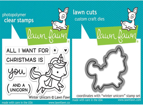Lawn Fawn Clear Stamp & Die Set - Winter Unicorn LF1218 & LF1219