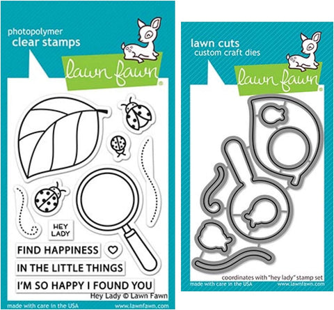 Lawn Fawn Hey Lady 3”x4” Clear Stamp Set and Coordinating Custom Craft Die Set (LF2222, LF2223), Bundle of 2 Items