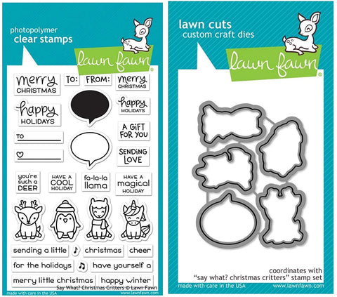 Lawn Fawn Say What? Christmas Critters Clear Stamp Set and Coordinating Lawn Cuts Custom Craft Dies Two Item Bundle (LF1778, LF1779)