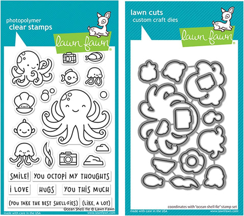 Lawn Fawn Ocean Shell-fie 4"X6" Clear Stamps and Coordinating Die Set, 2 Item Bundle (LF2329, LF2330)