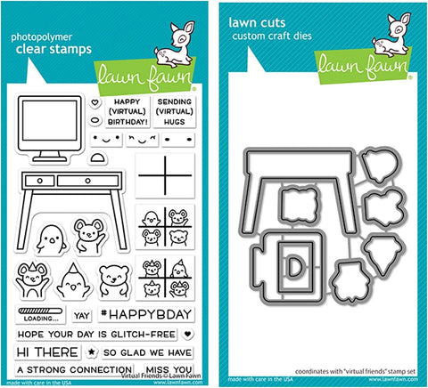 Lawn Fawn Virtual Friends 4"x6" Clear Stamp Set and Coordinating Dies, Bundle of 2 Items (LF2504, LF2505)