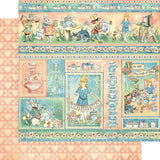 Graphic 45 Alice's Tea Party Collection Pack and Patterns & Solids Pad - 12x12 Decorative Papers - 2 Items, Soft Blues, Grass Greens, and Precious Pink