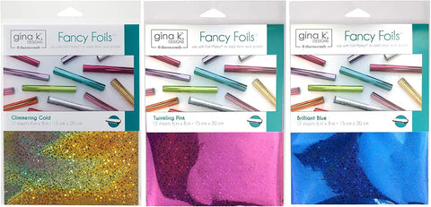 Gina K Designs Holographic Fancy Foil 6 x 8 inch Sheets - Twinkling Pink, Glimmering Gold and Brillant Blue with Storage Pocket