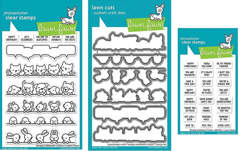 Lawn Fawn Simply Celebrate Critters 4"x6" Clear Stamp Set, Coordinating Dies, Simply Celebrate Critters 3"x4" Stamp Add-on Set (LF2860, LF2861, LF2862)