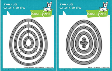 Lawn Fawn Oval Shaped Dies - Outside in Easter Egg Stackables and Easter Egg Frames - 2 Item Set