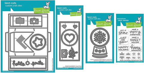 Lawn Fawn Ultimate Shutter Card Die Bundle, Shutter Card Die, Shutter Card Add-on, Shutter Card Snow Globe Add-on, Shutter Card Holiday Sayings, Bundle of 4 Items (LF2432, LF2433, LF2434, LF2435)