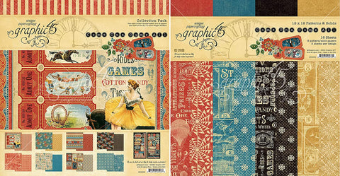 Graphic 45 Come One, Come All! Collection Pack and Patterns & Solids Pad - 12x12 Papers - 2 Items, Vintage Shades of Red, Yellow and Blue