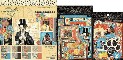 Graphic 45 Well Groomed - Cat and Dog Themes - 8x8 Paper Pad, Die-cuts, Ephemera And Pocket, Red, Black, Blue, Yellow, 4-x-6-Inch