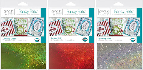 Gina K Designs Holiday Colors Fancy Foil 6 x 8 inch Sheets - Sparkling Silver, Glittering Green and Radiant Red with Storage Pocket