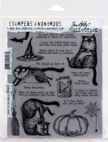Snarky Cat Halloween - Tim Holtz Cling Mount Stamps - CMS407