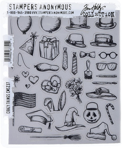 Tim Holtz Cling Stamps 7"X8.5", Crazy Things