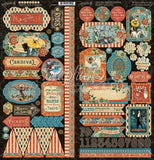 Graphic 45 Come One, Come All! Collection Pack and Patterns & Solids Pad - 12x12 Papers - 2 Items, Vintage Shades of Red, Yellow and Blue